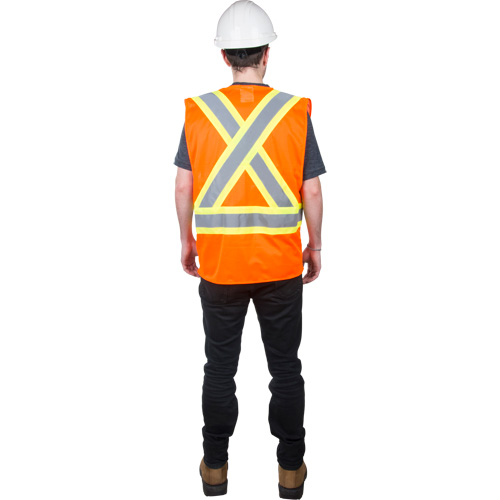 Traffic Safety Vest, High Visibility Orange, Large, Polyester Equipment World
