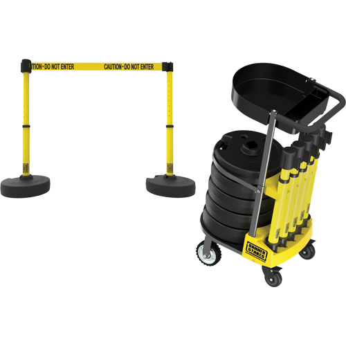 PLUS Barrier Post Cart Kit with Tray, 75' L, Metal, Yellow Equipment World