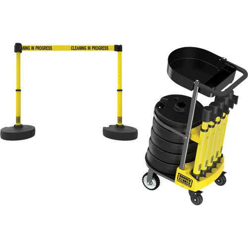 PLUS Barrier Post Cart Kit with Tray, 75' L, Metal, Yellow Equipment World