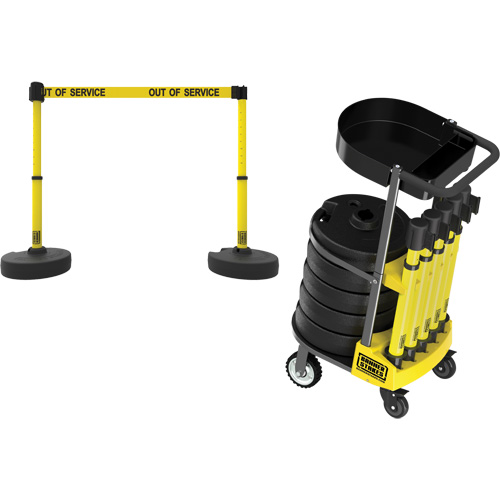 PLUS Barrier Post Cart Kit with Tray, 75' L, Metal, Yellow Equipment World