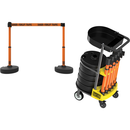 PLUS Barrier Post Cart Kit with Tray, 75' L, Metal, Orange Equipment World