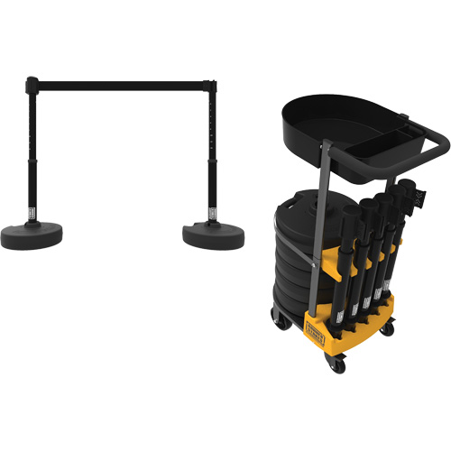 PLUS Barrier Post Cart Kit with Tray, 75' L, Metal, Black Equipment World