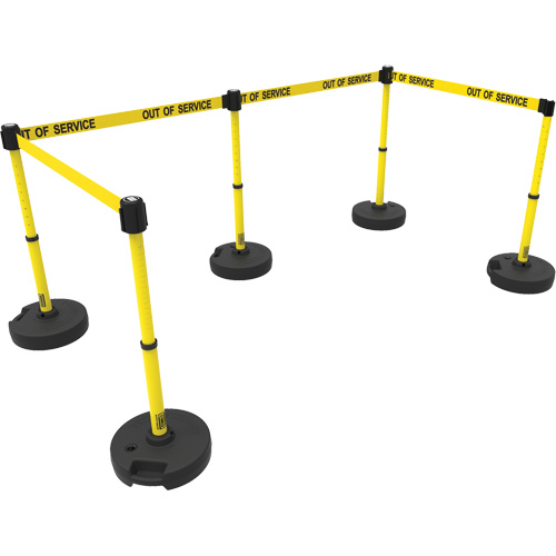PLUS Barrier Post Set X5, Plastic, 42" H, Yellow Tape, 15' Tape Length Equipment World