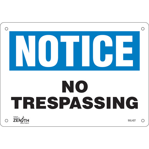 Enseigne No Trespassing, 7" x 10", Aluminium, Anglais Equipment World
