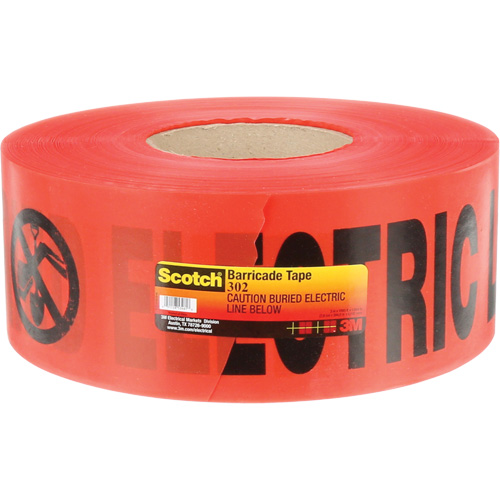Ruban pour barri&egrave;res pour services publics souterrains Scotch, Anglais, 3" la x 1000' lo, 4 mils, Noir/rouge Equipment World