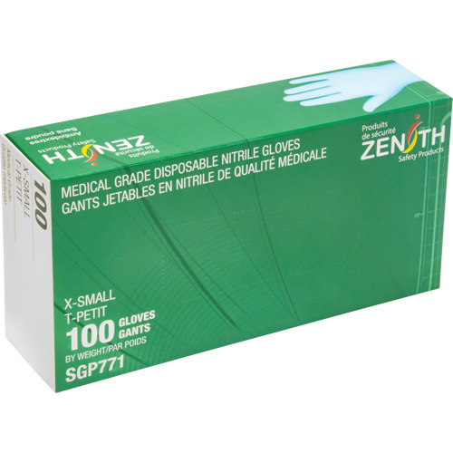 Gants jetables de calibre m&eacute;dical r&eacute;sistants &agrave; la perforation, T-petit, Nitrile, 4,5 mils, Sans poudre, Bleu, Classe 2 Equipment World