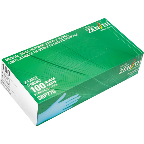 Gants jetables de calibre m&eacute;dical r&eacute;sistants &agrave; la perforation, T-Grand, Nitrile, 4,5 mils, Sans poudre, Bleu, Classe 2 Equipment World