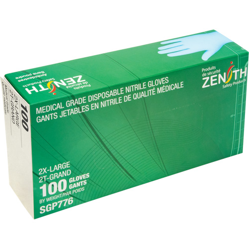 Gants jetables de calibre m&eacute;dical r&eacute;sistants &agrave; la perforation, 2T-Grand, Nitrile, 4,5 mils, Sans poudre, Bleu, Classe 2 Equipment World