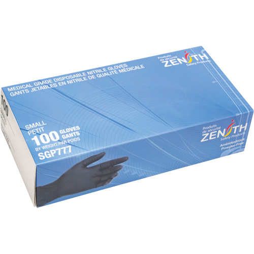 Puncture-Resistant Medical-Grade Disposable Gloves, Small, Nitrile, 5-mil, Powder-Free, Black, Class 2 Equipment World