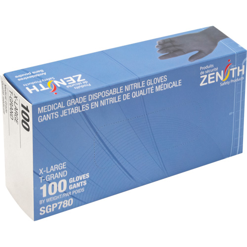 Gants jetables de calibre m&eacute;dical r&eacute;sistants &agrave; la perforation, T-Grand, Nitrile, 5 mils, Sans poudre, Noir, Classe 2 Equipment World