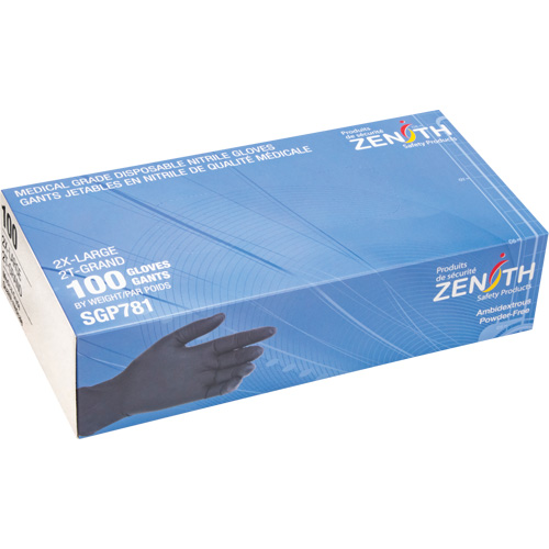 Puncture-Resistant Medical-Grade Disposable Gloves, 2X-Large, Nitrile, 5-mil, Powder-Free, Black, Class 2 Equipment World