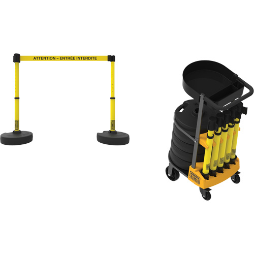 Plus Portable Barrier System Cart Package with Tray, 75' L, Metal/Plastic, Yellow Equipment World