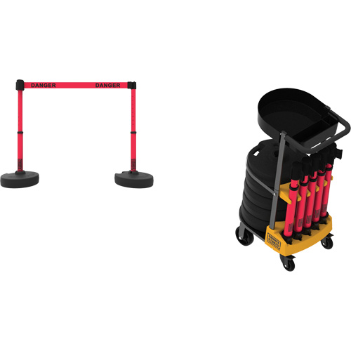 Plus Portable Barrier System Cart Package with Tray, 75' L, Metal/Plastic, Red Equipment World