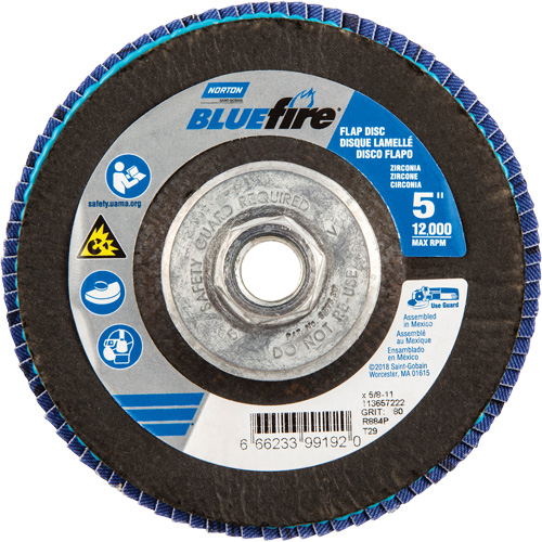Disque &agrave; lamelles BlueFire, 5" x 5/8"-11, Type 29, Grain 80, Alumine de zirconium Equipment World