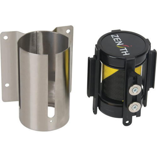 Wall Mount Barrier with Magnetic Tape, Steel, Screw Mount, 7', Black and Yellow Tape Equipment World