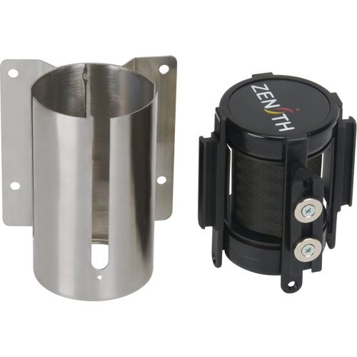 Barri&egrave;re &agrave; fixation murale avec ruban magn&eacute;tique, Acier, Fixation par vis, 7', Ruban Noir Equipment World