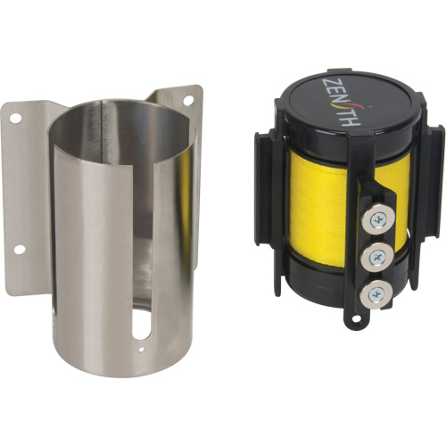 Wall Mount Barrier with Magnetic Tape, Steel, Screw Mount, 12', Yellow Tape Equipment World