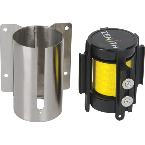 Barri&egrave;re &agrave; fixation murale avec ruban magn&eacute;tique, Acier, Fixation par vis, 7', Ruban Jaune Equipment World