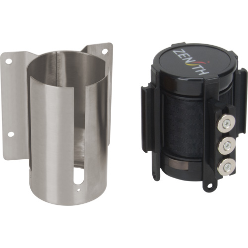 Barri&egrave;re &agrave; fixation murale avec ruban magn&eacute;tique, Acier, Fixation par vis, 12', Ruban Noir Equipment World