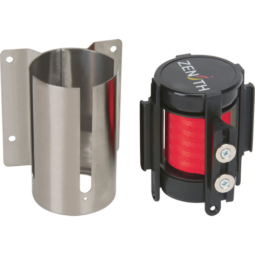 Barri&egrave;re &agrave; fixation murale avec ruban magn&eacute;tique, Acier, Fixation par vis, 7', Ruban Rouge Equipment World