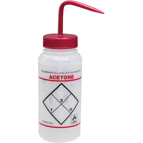 "Acetone" Safety-Labeled Wide-Mouth Wash Bottle, 16 oz. Equipment World