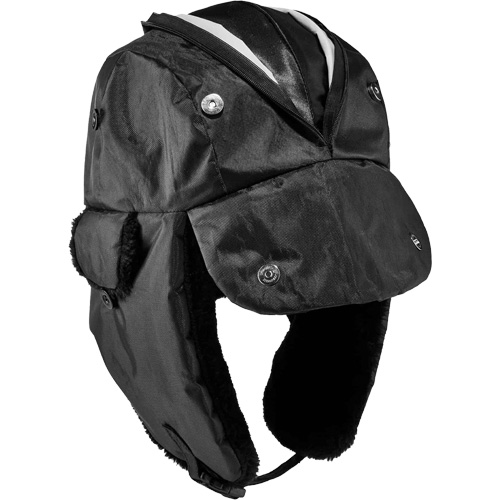 N-Ferno&reg; Zippered Trapper Hat, Polyurethane/Satin Lining, Medium/Small, Black Equipment World