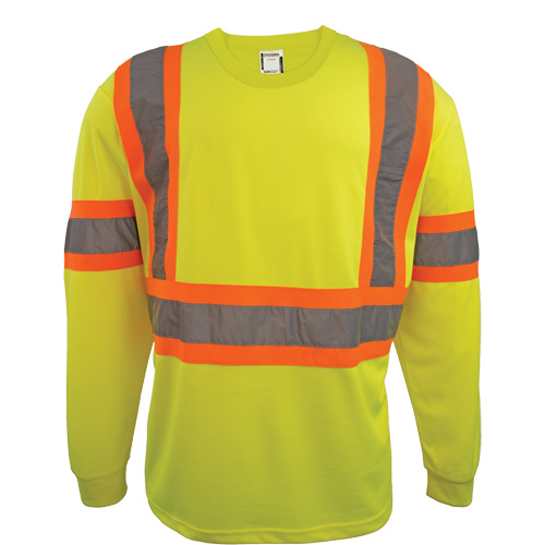 Long Sleeve Safety Shirt, Polyester, 2X-Large, High Visibility Lime-Yellow Equipment World