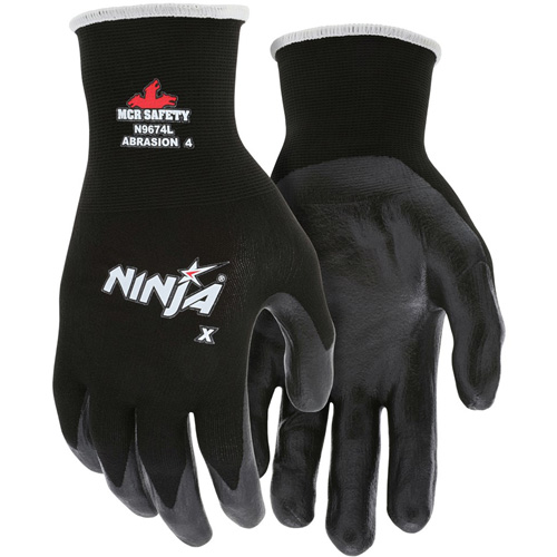 Ninja&reg; Coated Gloves, Large, Bi-Polymer Coating, 15 Gauge, Nylon/Lycra&reg; Shell Equipment World