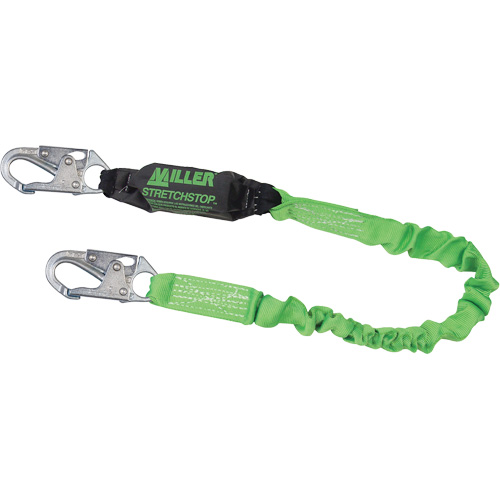 Miller&reg; StretchStop&reg; Shock-Absorbing Lanyard, 6', Locking Snap Hook Center, Locking Snap Hook Leg Ends, Polyester Equipment World