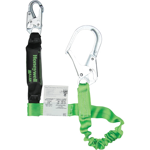 Miller&reg; StretchStop&reg; Shock-Absorbing Lanyard, 6', Scaffold Hook Center, Locking Snap Hook Leg Ends, Polyester Equipment World