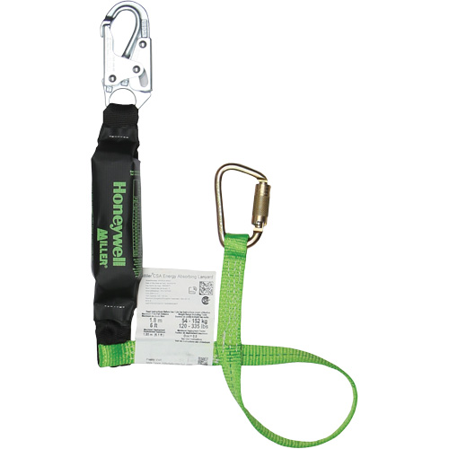 Miller&reg; HP Shock-Absorbing Lanyard, 4', Carabiner Center, Locking Snap Hook Leg Ends, Polyester Equipment World