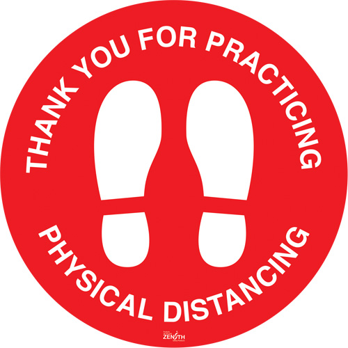 "Physical Distancing" Floor Sign, Adhesive, English with Pictogram Equipment World