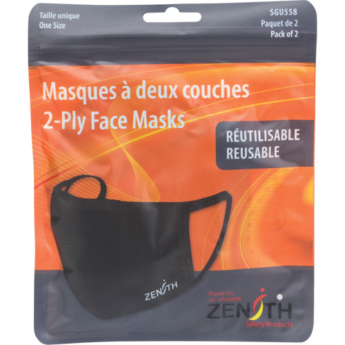 Masques r&eacute;utilisable &agrave; deux couches, Polyester, Noir Equipment World