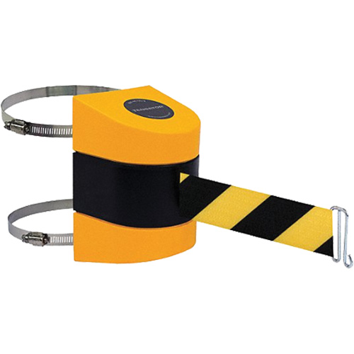 Tensabarrier&reg; Barrier Post Mount with Belt, Plastic, Clamp Mount, 24', Black and Yellow Tape Equipment World