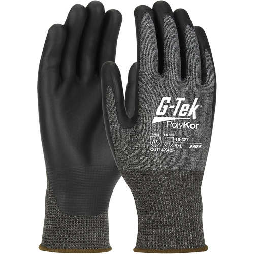 Gants r&eacute;sistants aux coupures G-Tek PolyKor X7, Taille Petit, Calibre 18, Rev&ecirc;tement Polyur&eacute;thane, Enveloppe en Poly&eacute;thyl&egrave;ne, ASTM ANSI niveau A7/EN 388 niveau F Equipment World