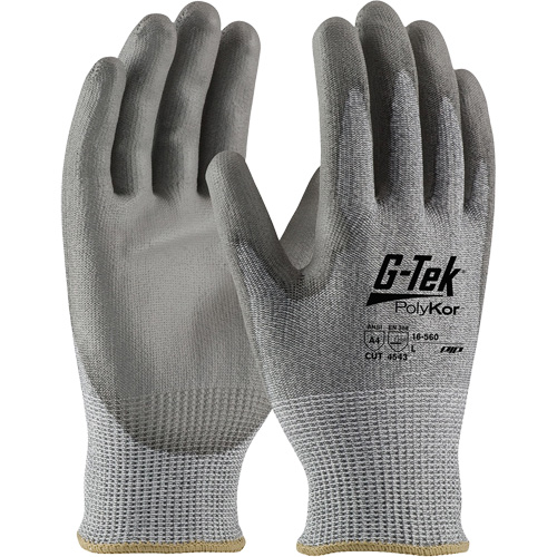 Gants r&eacute;sistants aux coupures G-Tek PolyKor, Taille Petit, Calibre 13, Rev&ecirc;tement Polyur&eacute;thane, Enveloppe en Poly&eacute;thyl&egrave;ne, ASTM ANSI niveau A4/EN 388 niveau 5/EN 388 niveau D Equipment World