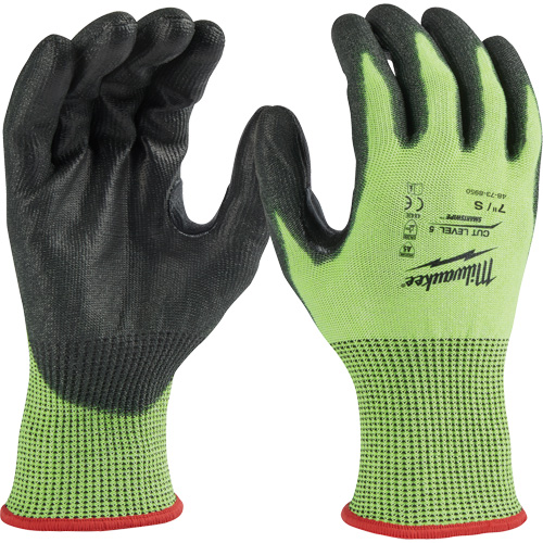 High Visibility Dipped Gloves, Size Small, 15 Gauge, Polyurethane Coated, Polyethylene Shell, ASTM ANSI Level A5 Equipment World