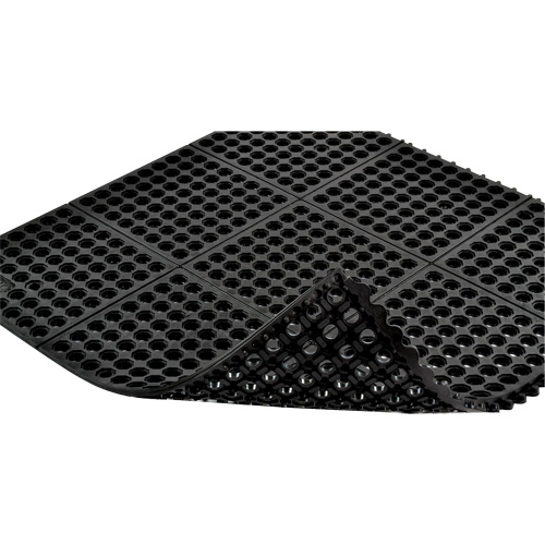 Cushion-Ease&reg; 550 Interlocking Anti-Fatigue Mat, Slotted, 3' x 3' x 3/4", Black, Rubber Equipment World