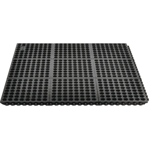 Cushion-Ease&reg; 550 Interlocking Anti-Fatigue Mat, Slotted, 3' x 3' x 3/4", Black, Rubber Equipment World