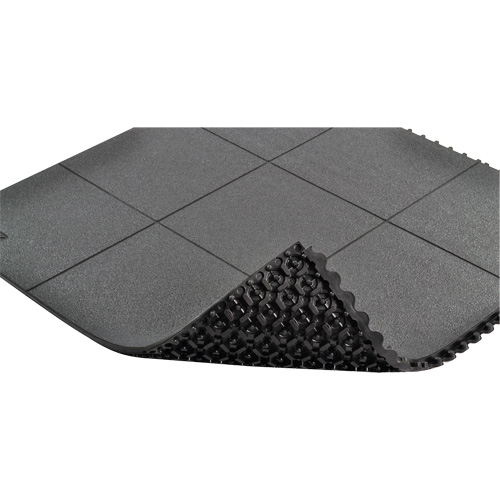 Cushion-Ease&reg; Interlocking Anti-Fatigue Mat, Pebbled, 3' x 3' x 3/4", Black, Natural Rubber Equipment World