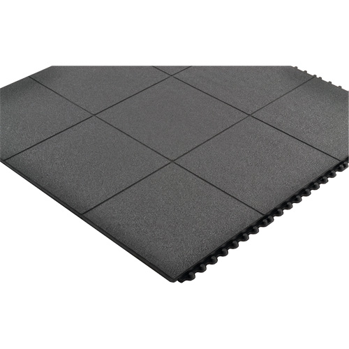 Cushion-Ease&reg; Interlocking Anti-Fatigue Mat, Pebbled, 3' x 3' x 3/4", Black, Natural Rubber Equipment World