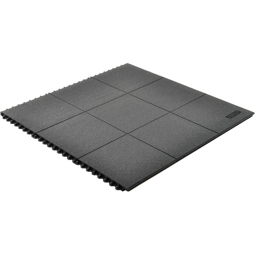 Cushion-Ease&reg; Interlocking Anti-Fatigue Mat, Pebbled, 3' x 3' x 3/4", Black, Natural Rubber Equipment World