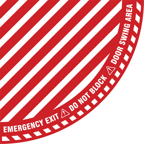 Signalisation au sol ?Emergency Exit? (sortie de secours) pour porte battante en quart de cercle, Adh&eacute;sif, Anglais avec pictogramme Equipment World