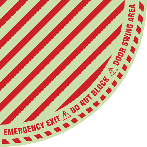 "Emergency Exit" Quarter Circle Swing Door Floor Sign, Adhesive, English with Pictogram Equipment World