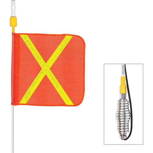 Tiges de s&eacute;curit&eacute; tout-temps de s&eacute;rie lourde avec lumi&egrave;re DEL constante Safety Whip, Fixation Ressort, Hauteur 3', Orange avec X r&eacute;fl&eacute;chissant Equipment World