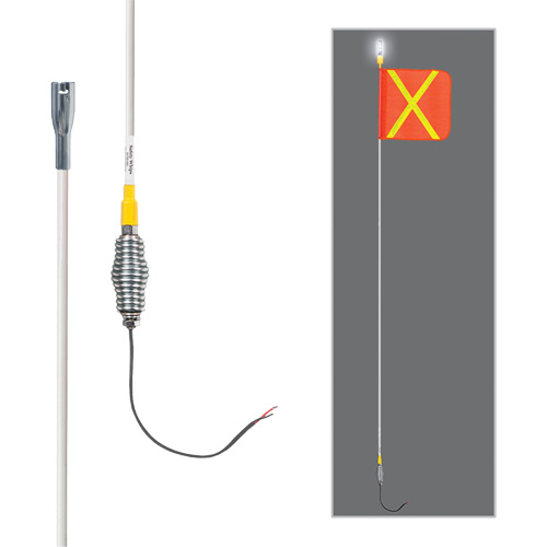 Tiges de s&eacute;curit&eacute; tout-temps de s&eacute;rie lourde avec lumi&egrave;re DEL constante Safety Whip, Fixation Ressort, Hauteur 5', Orange avec X r&eacute;fl&eacute;chissant Equipment World
