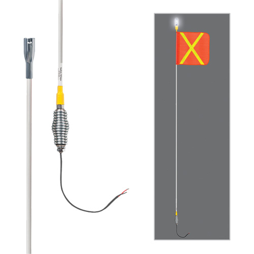 Tiges de s&eacute;curit&eacute; tout-temps de s&eacute;rie lourde avec lumi&egrave;re DEL constante Safety Whip, Fixation Ressort, Hauteur 10', Orange avec X r&eacute;fl&eacute;chissant Equipment World