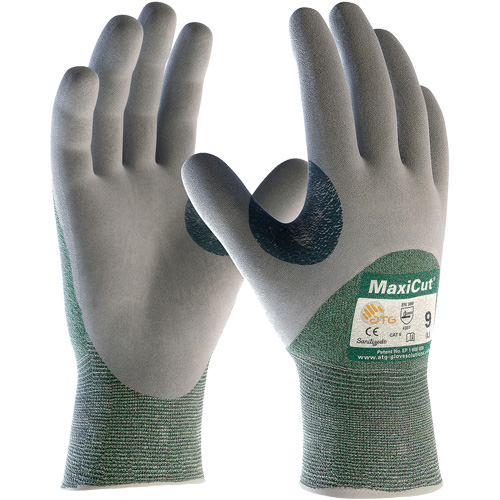 Gants en tissu technique r&eacute;sistant aux coupures ATG MaxiCut, Taille Grand, Calibre 15, Rev&ecirc;tement Nitrile, Enveloppe en Fil technique, ASTM ANSI niveau A2/EN 388 niveau 3/EN 388 niveau B Equipment World