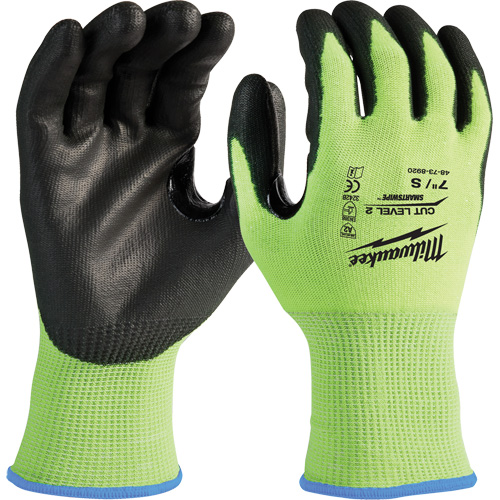 High-Visibility Cut-Resistant Gloves, Size Small, 15 Gauge, Nitrile/Polyurethane Coated, Polyethylene Shell, ANSI/ISEA 105 Level 2 Equipment World