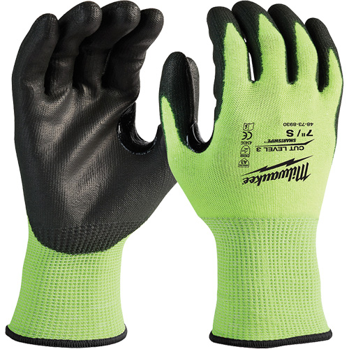 High-Visibility Cut-Resistant Gloves, Size Small, 15 Gauge, Nitrile/Polyurethane Coated, Polyethylene Shell, ANSI/ISEA 105 Level 3 Equipment World